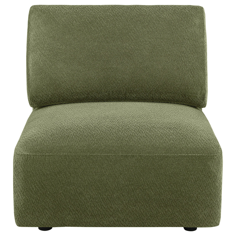 Sillón modular sin brazos tapizado en chenilla Elysia, color coral