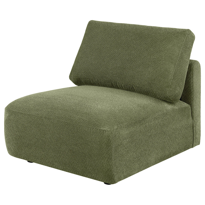 Sillón modular sin brazos tapizado en chenilla Elysia, color coral