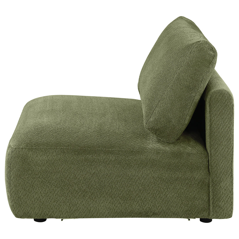 Sillón modular sin brazos tapizado en chenilla Elysia, color coral