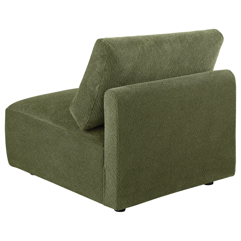 Sillón modular sin brazos tapizado en chenilla Elysia, color coral