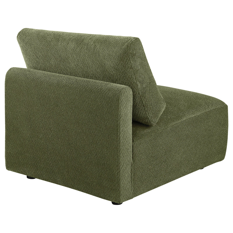 Sillón modular sin brazos tapizado en chenilla Elysia, color coral