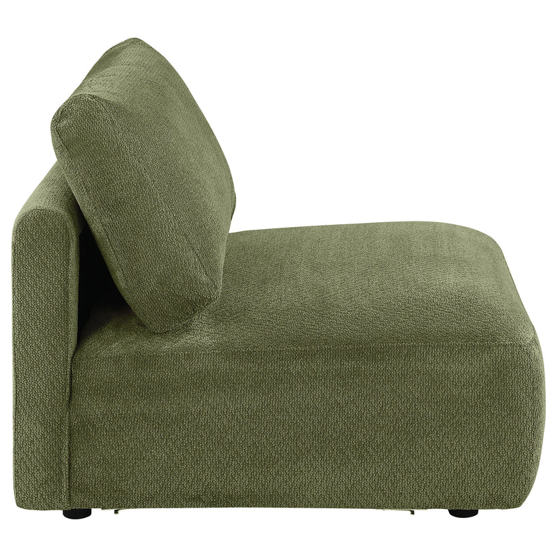 Sillón modular sin brazos tapizado en chenilla Elysia, color coral