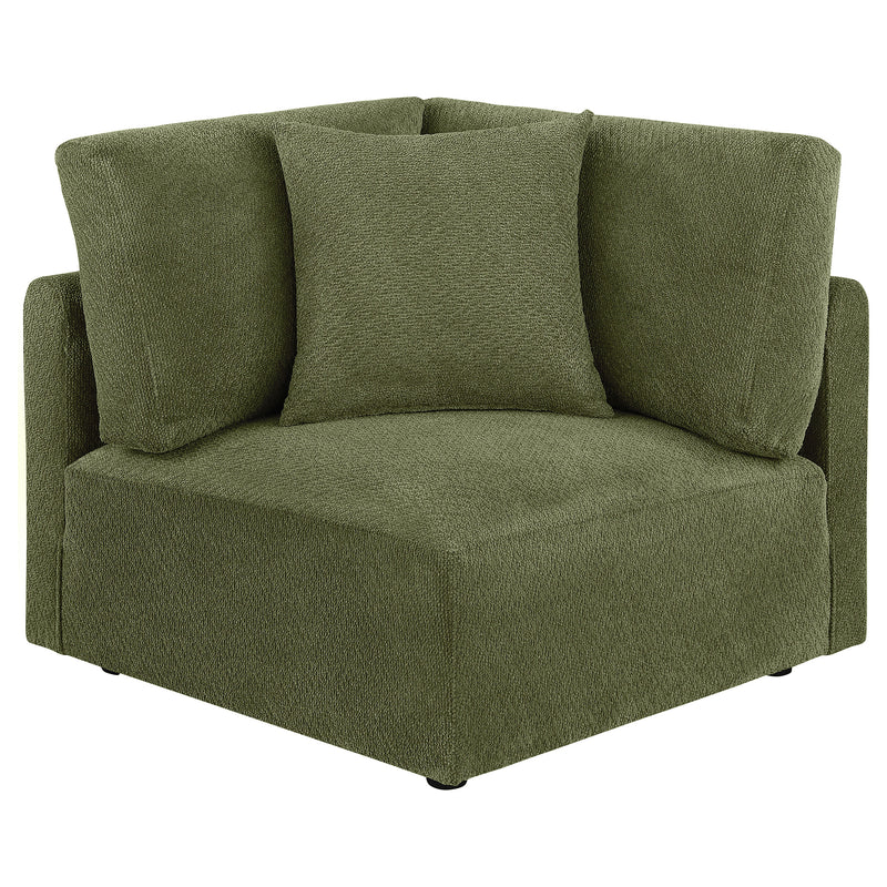 Sillón esquinero modular tapizado en chenilla Elysia, verde