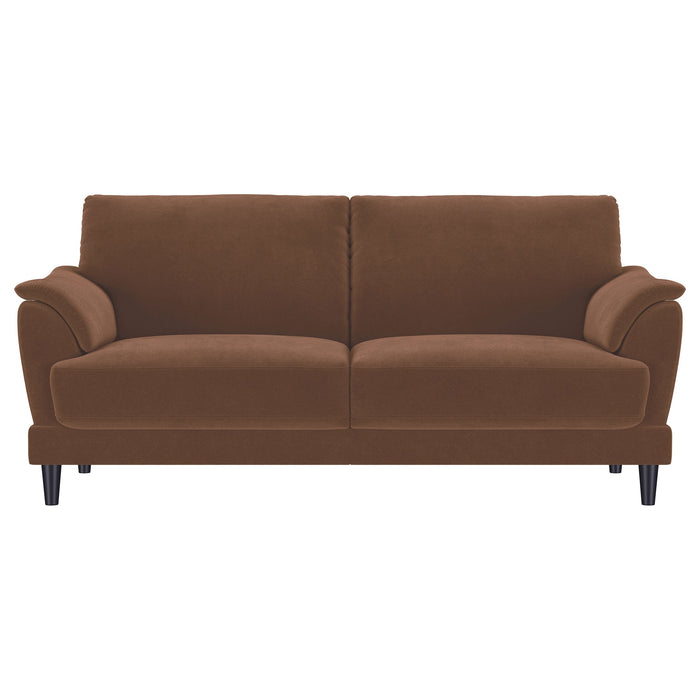 Selma Velvet Upholstered Crescent Arm Sofa Rust
