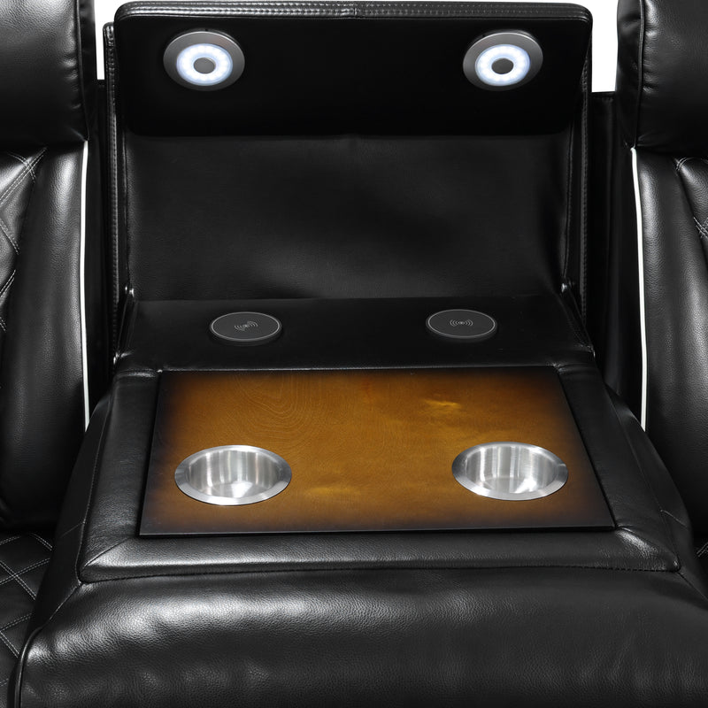 Black Breathable Leather 3-Piece Living Room Functional Sofa Set