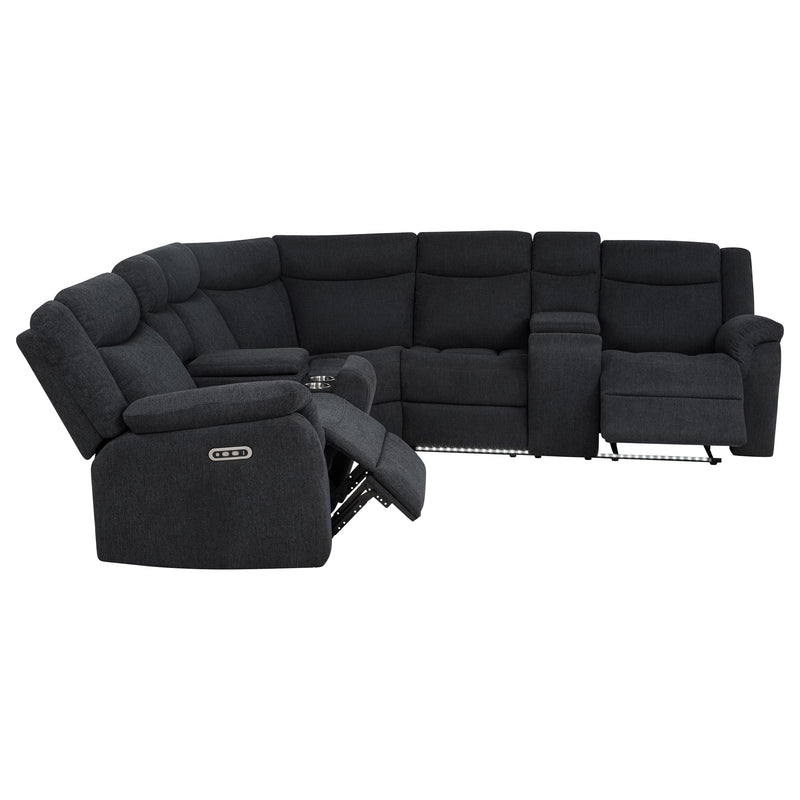 Sofá Seccional Reclinable Eléctrico Tapizado Hagen Gris Acero