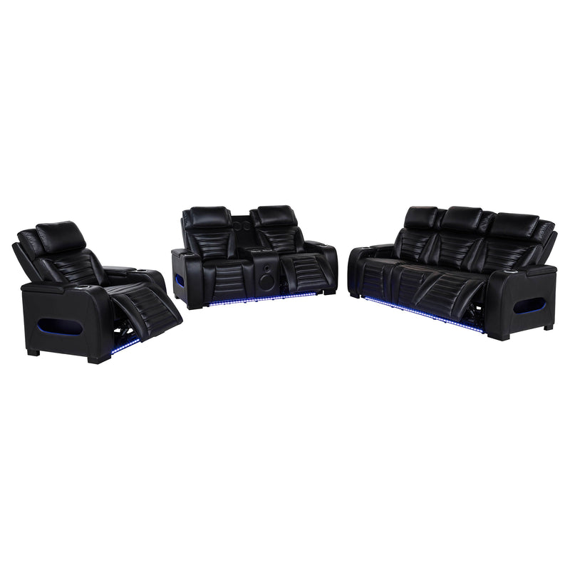 Zuma Faux Leather Dual Power LED Sofa Set