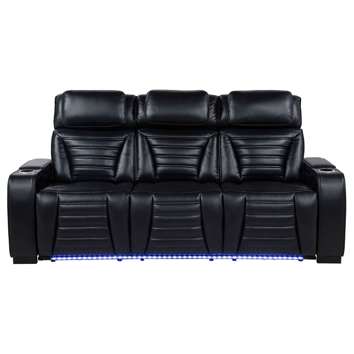 Zuma Faux Leather Dual Power Reclining LED Sofa Black