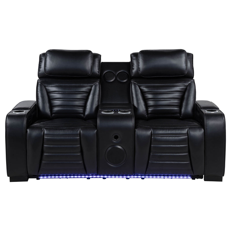 Zuma Faux Leather Dual Power Reclining LED Loveseat Black