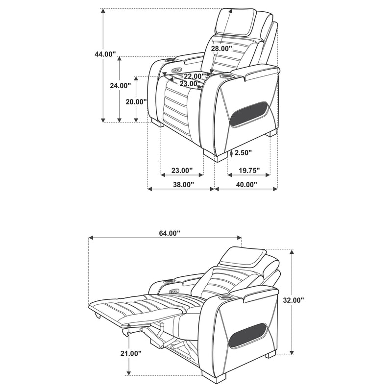 Zuma Faux Leather Upholstered Dual Power LED Recliner Black