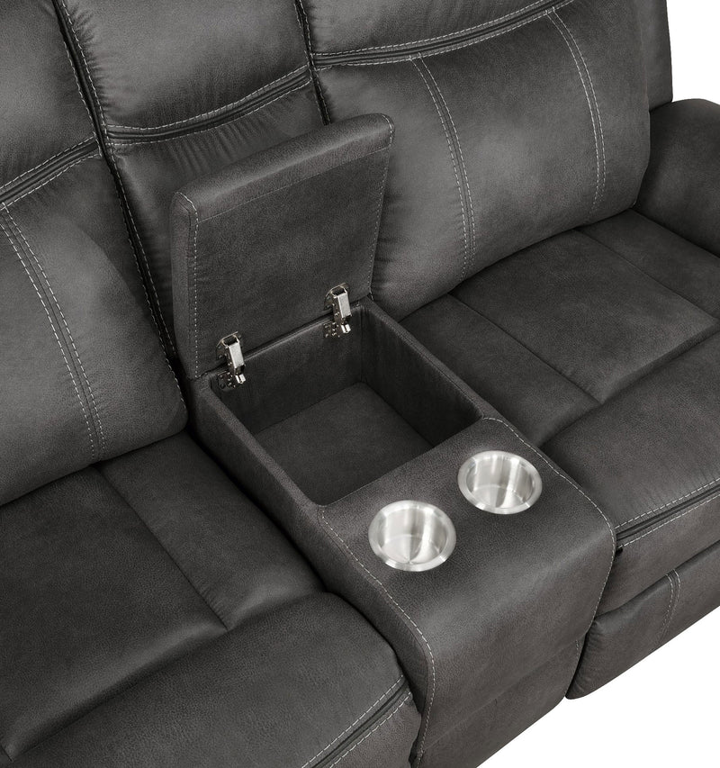 Sofá reclinable de dos plazas tapizado Lawrence con brazos acolchados en color carbón