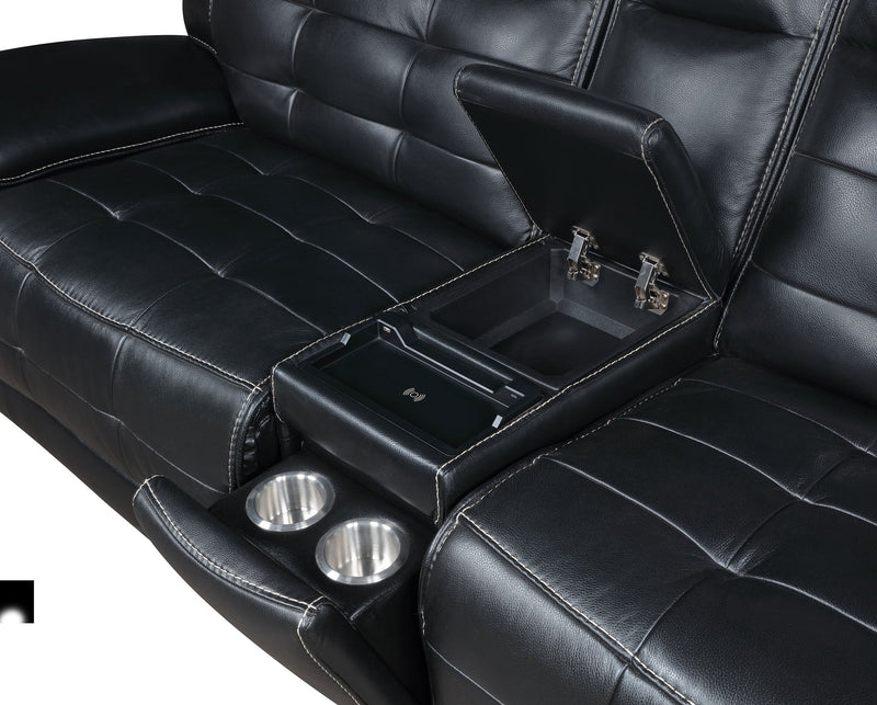 Sofá Seccional Reclinable Eléctrico Doble de Piel Hewitt Negro