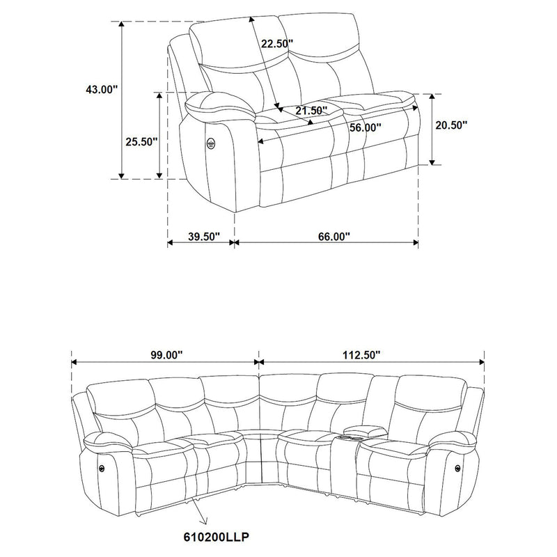 Sofá seccional reclinable eléctrico tapizado Sycamore