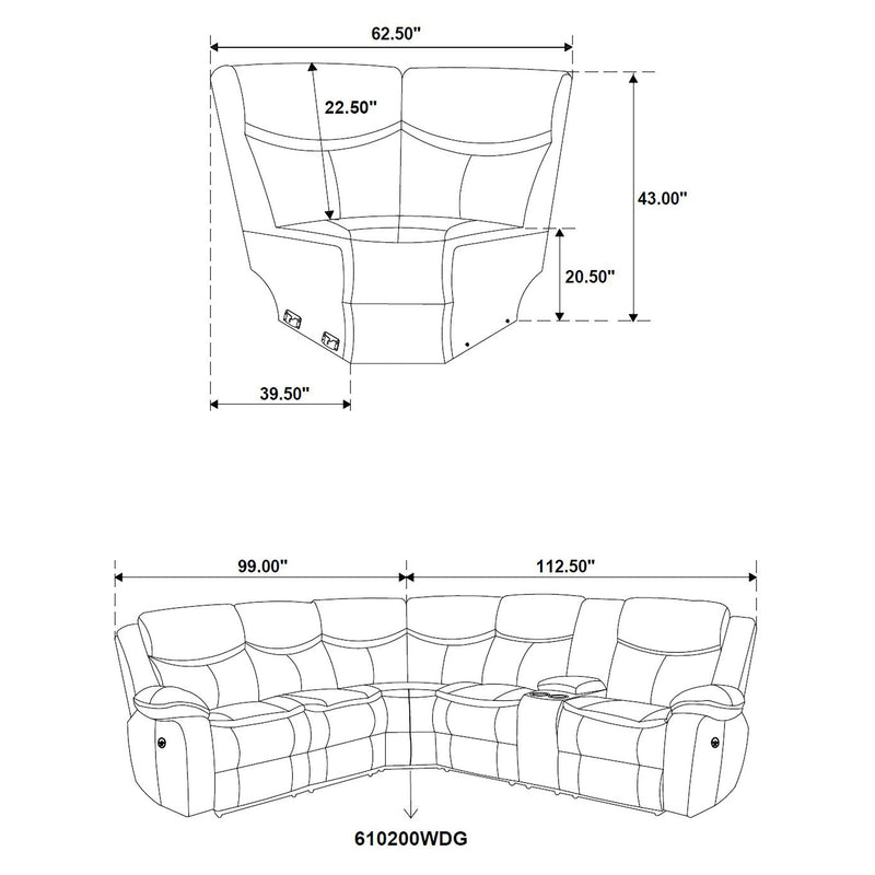 Sofá seccional reclinable eléctrico tapizado Sycamore