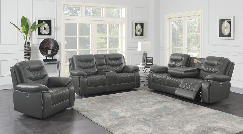 Flamenco Tufted Upholstered Power Loveseat with Console Charcoal