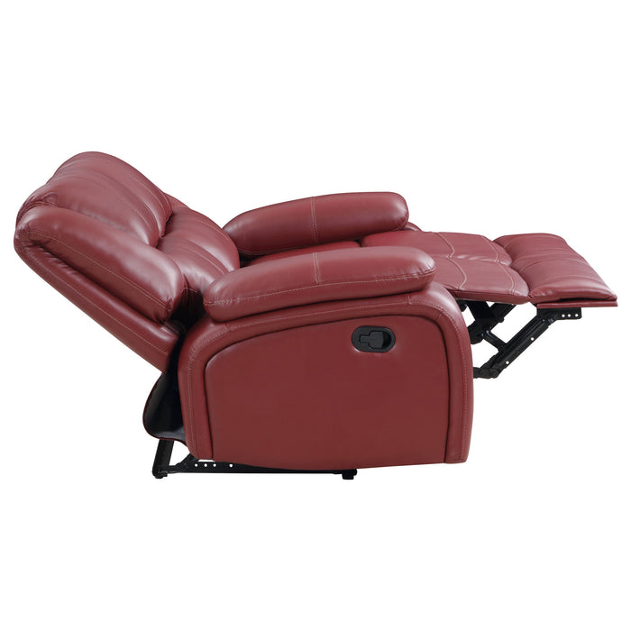 Camila Upholstered Motion Reclining Loveseat Red Faux Leather