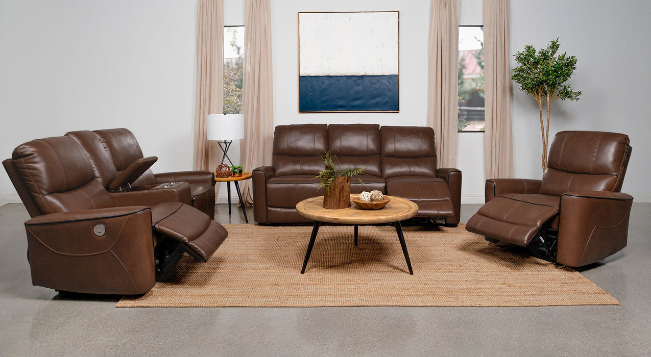 Greenfield 2-piece Upholstered Power Reclining Sofa Set Saddle Brown