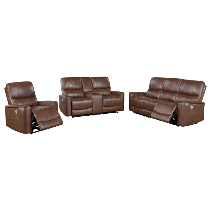 Greenfield 2-piece Upholstered Power Reclining Sofa Set Saddle Brown