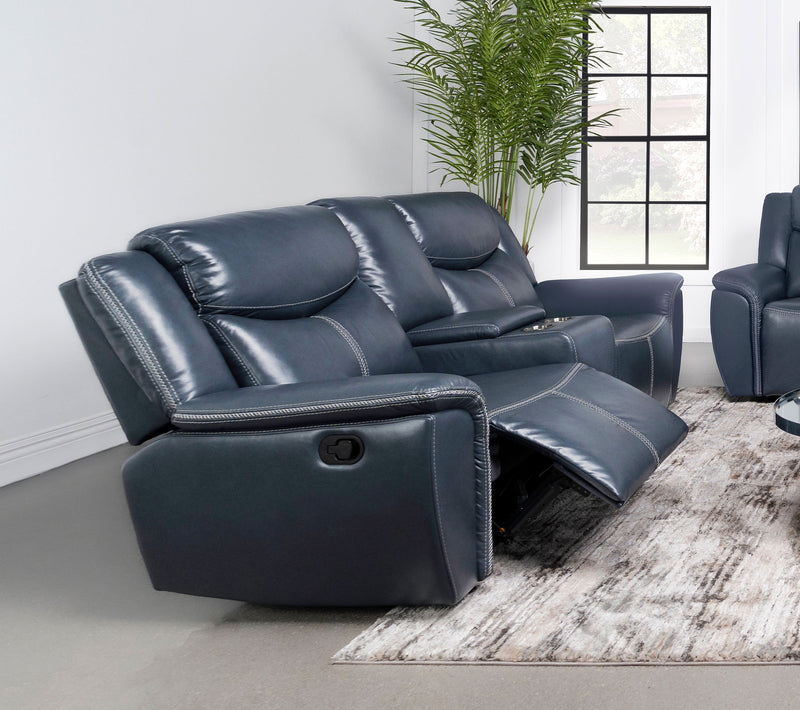 Sofá de dos plazas reclinable Sloane con brazos acolchados, tapizado, azul