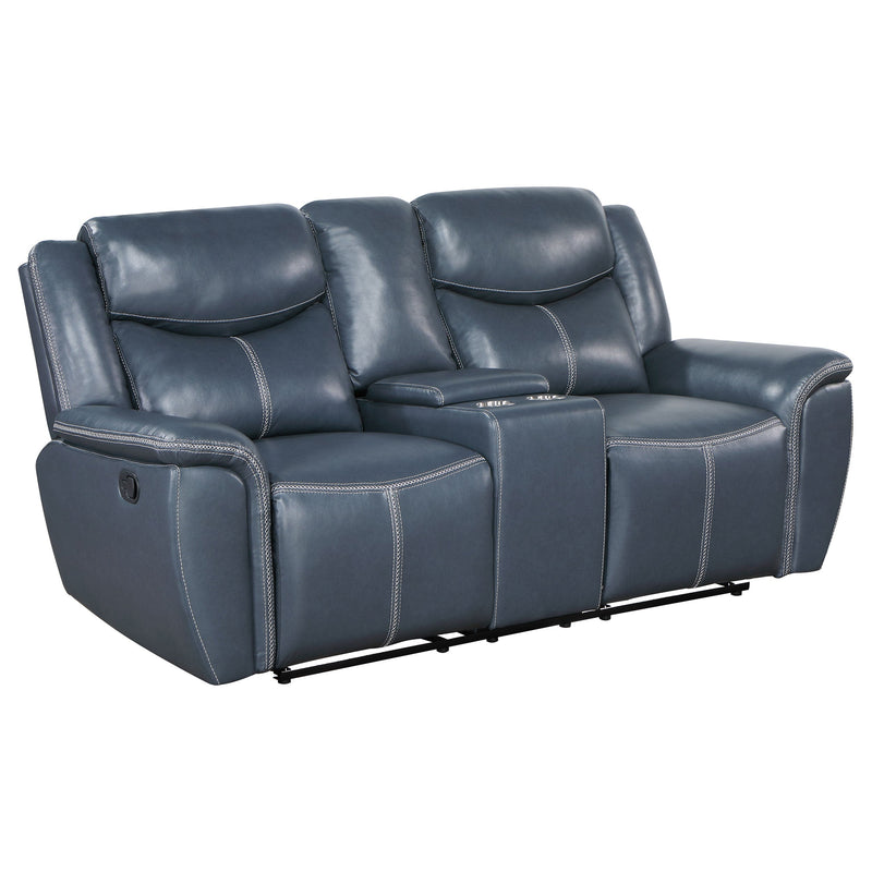 Sofá de dos plazas reclinable Sloane con brazos acolchados, tapizado, azul