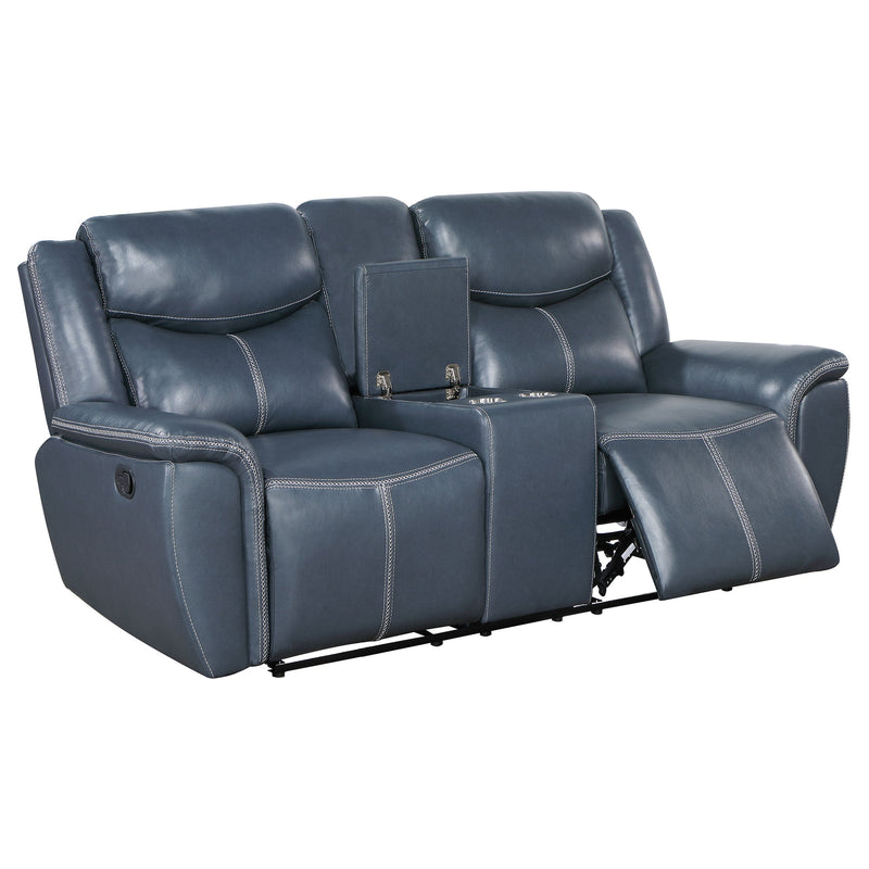 Sofá de dos plazas reclinable Sloane con brazos acolchados, tapizado, azul