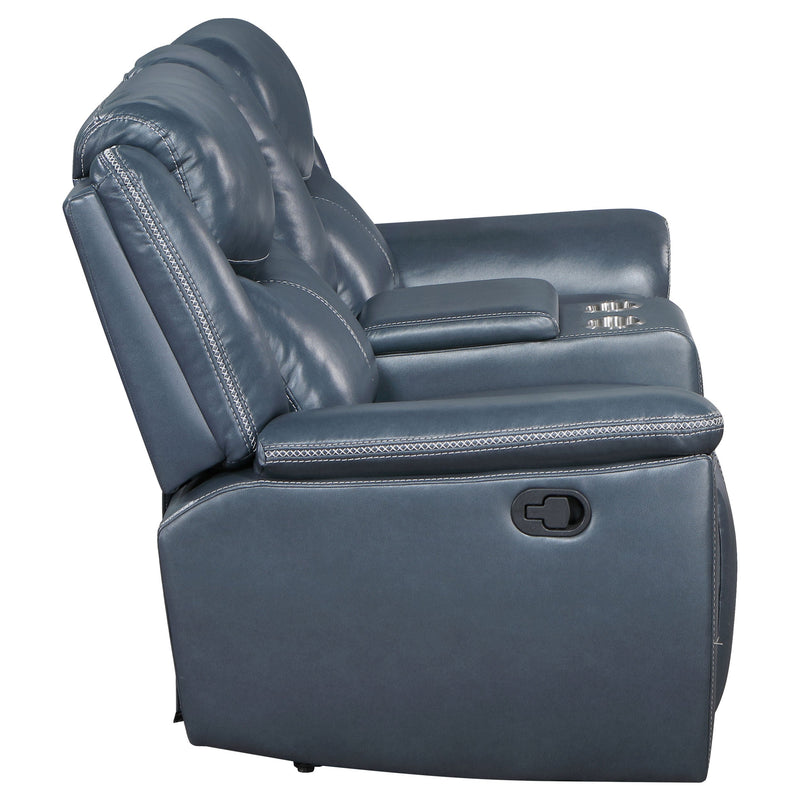 Sofá de dos plazas reclinable Sloane con brazos acolchados, tapizado, azul