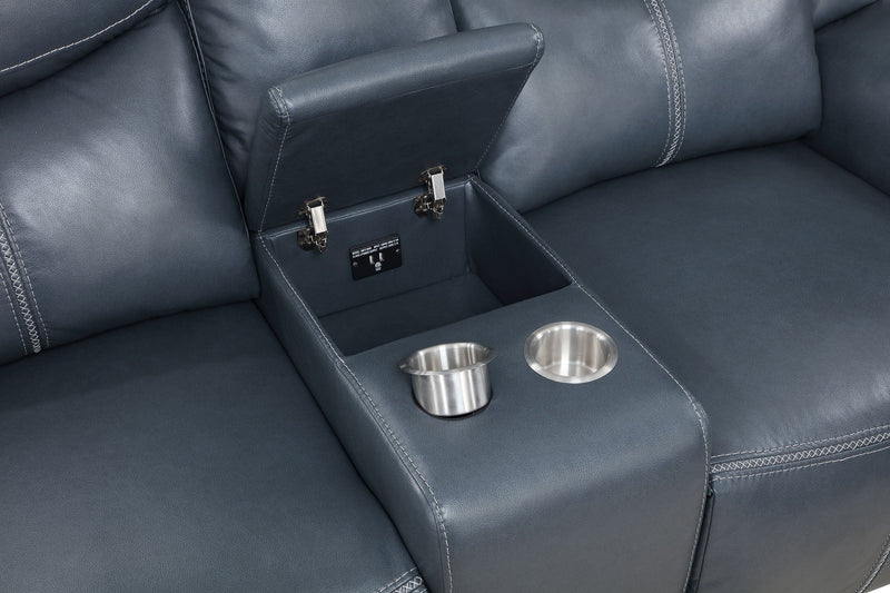 Sofá de dos plazas reclinable Sloane con brazos acolchados, tapizado, azul