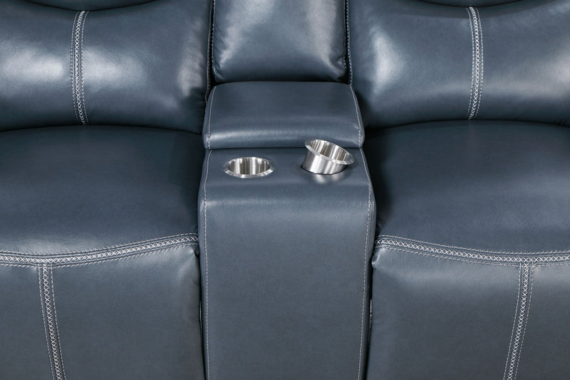 Sofá de dos plazas reclinable Sloane con brazos acolchados, tapizado, azul