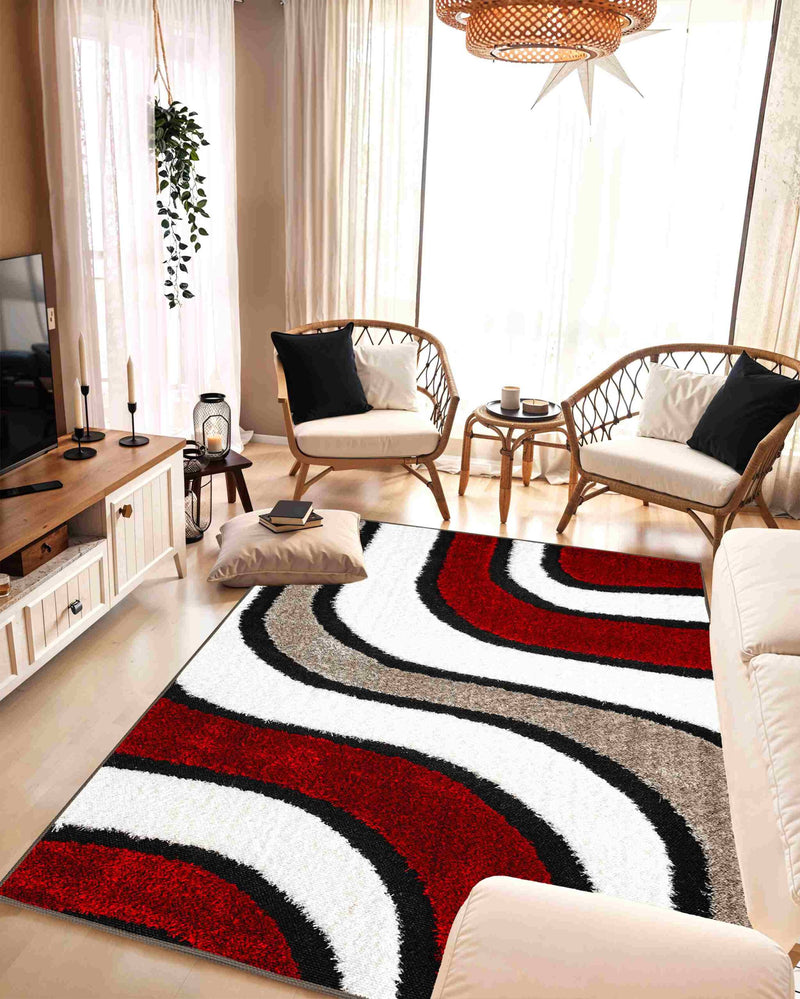 5D SHAGGY Rug Design 6417 Red 8x11 (7'8x10'8")"