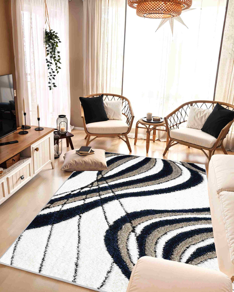 5D SHAGGY Rug Design 6418 Navy 5x8 (5'2x7'5")"