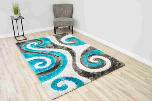 4D SHAGGY Rug Design 6499 Turquoise 2x8 Runner (2'6x7'9")"
