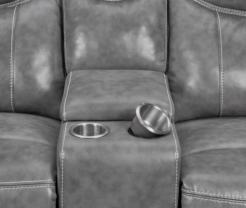 Sofá biplaza planeador tapizado Conrad con brazos acolchados, color gris