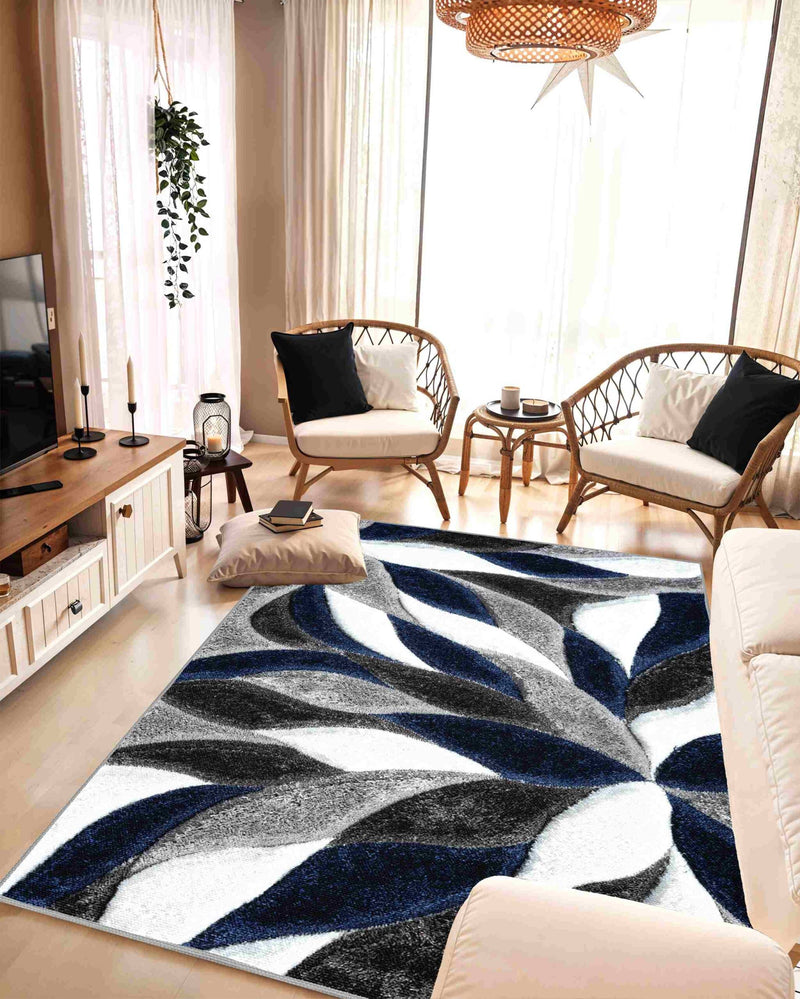 4D Shaggy Rug Design 6994 Navy 4x6 (3'9x5'3")"