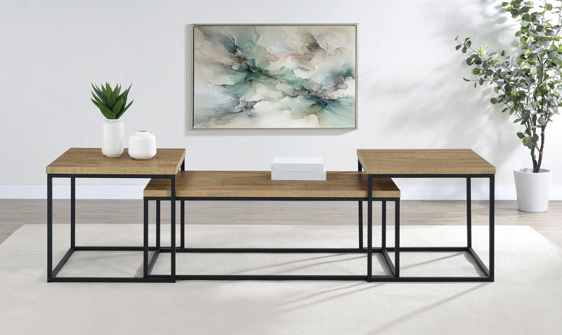 Juego de mesa de centro de madera de ingeniería Straden de 3 piezas, mango y negro