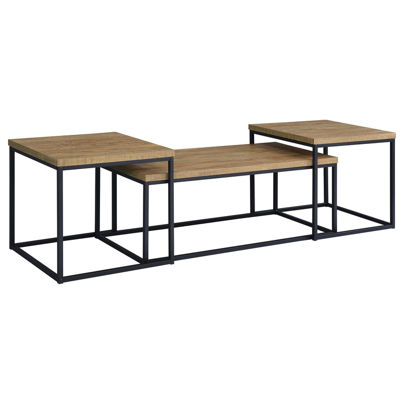 Juego de mesa de centro de madera de ingeniería Straden de 3 piezas, mango y negro