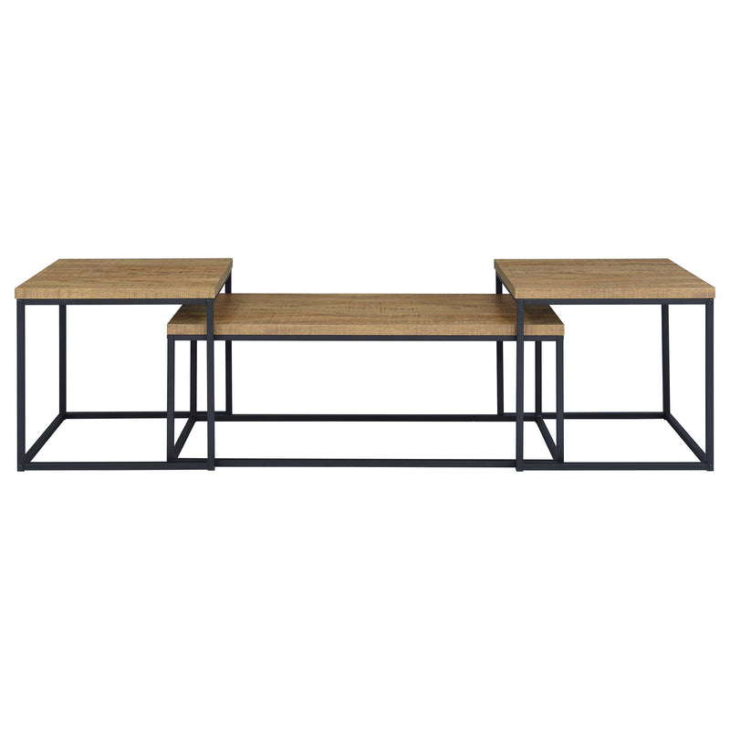 Juego de mesa de centro de madera de ingeniería Straden de 3 piezas, mango y negro