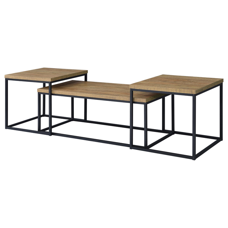 Juego de mesa de centro de madera de ingeniería Straden de 3 piezas, mango y negro