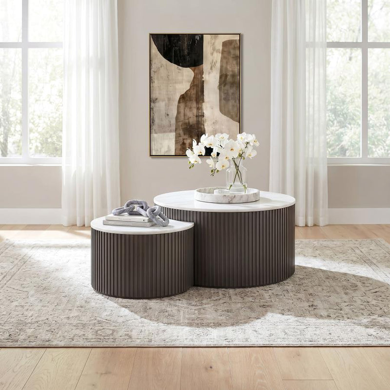 Lowe 2-Piece Round Marble Top Nesting Coffee Table Set
