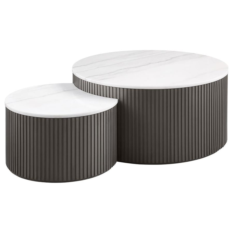 Lowe 2-Piece Round Marble Top Nesting Coffee Table Set