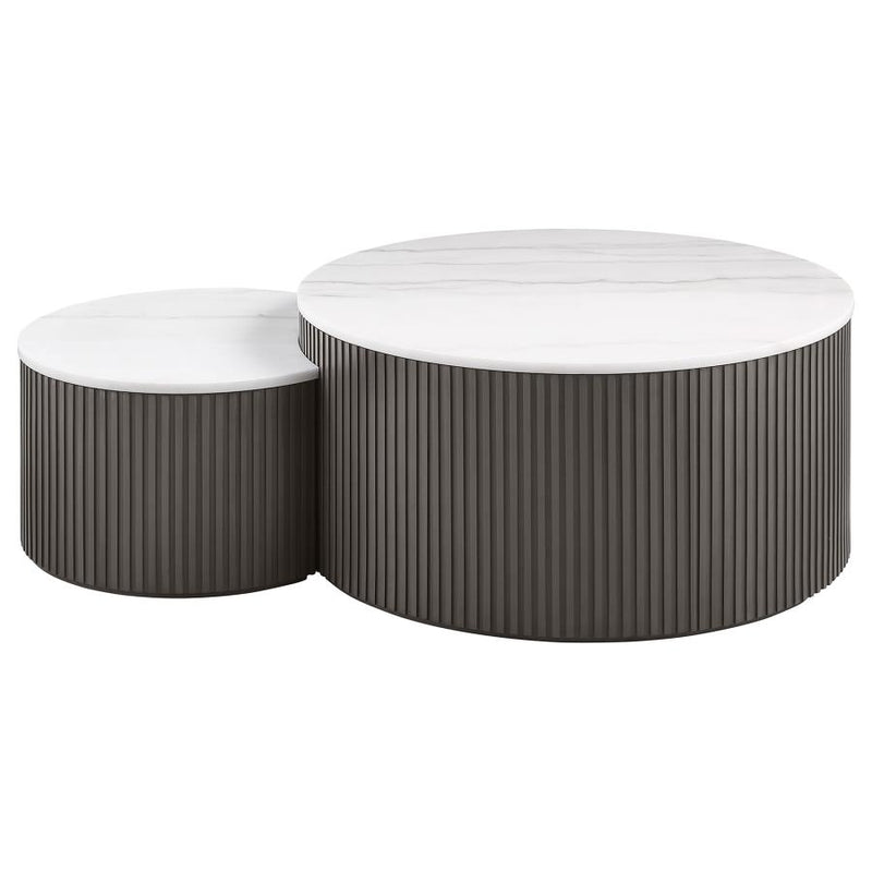 Lowe 2-Piece Round Marble Top Nesting Coffee Table Set