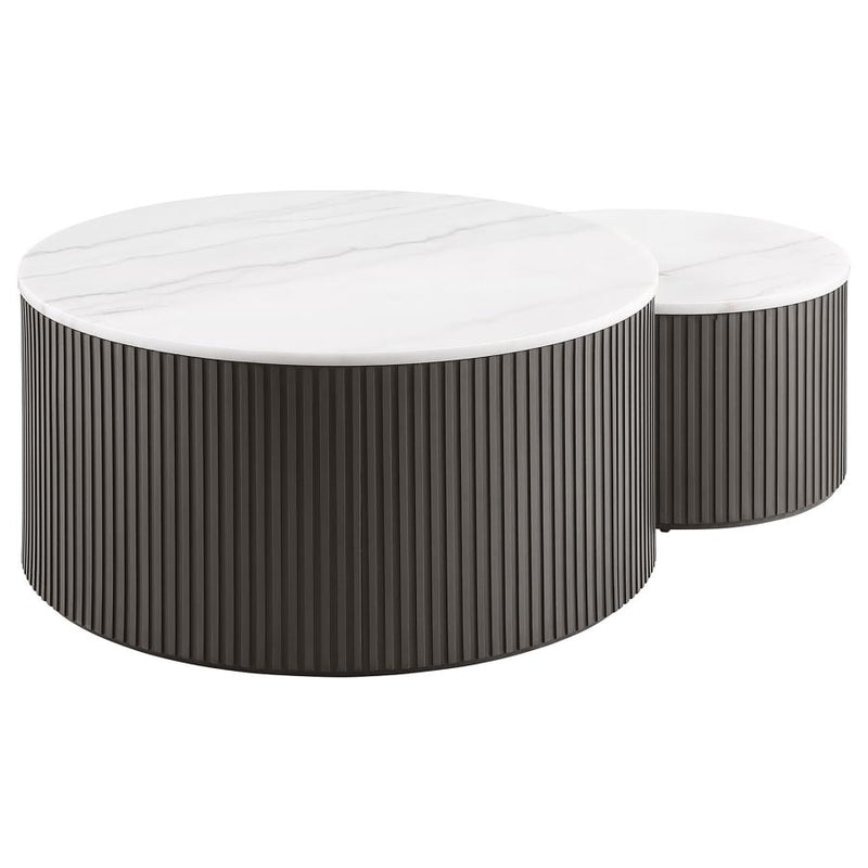 Lowe 2-Piece Round Marble Top Nesting Coffee Table Set