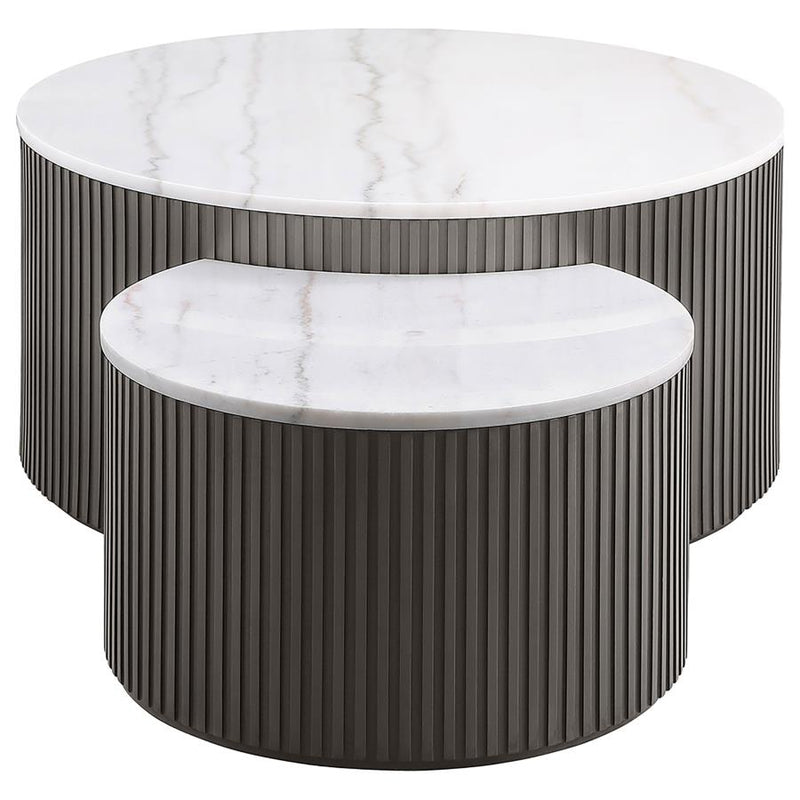 Lowe 2-Piece Round Marble Top Nesting Coffee Table Set