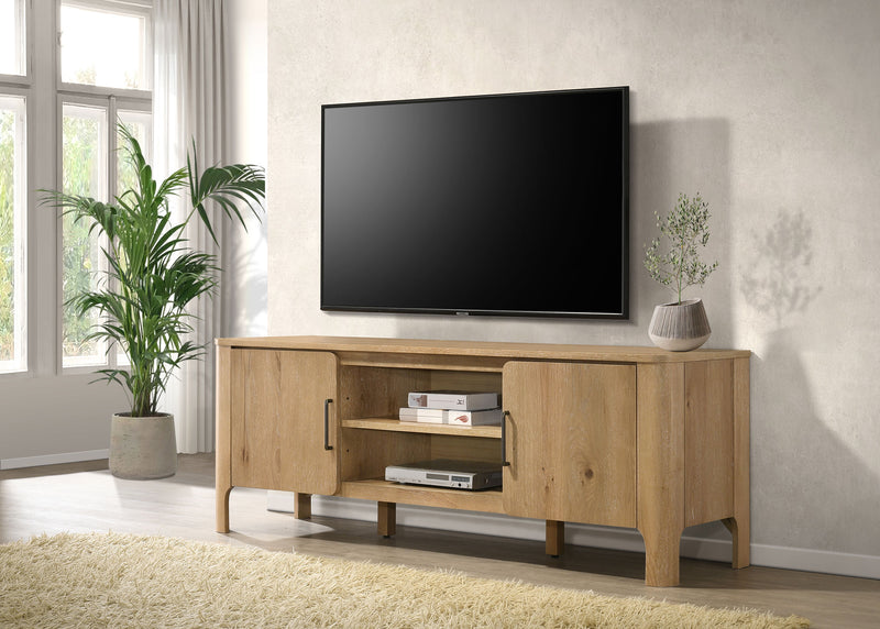 Rowe Mueble de TV de madera de 2 puertas y 65 pulgadas, consola multimedia, roble claro