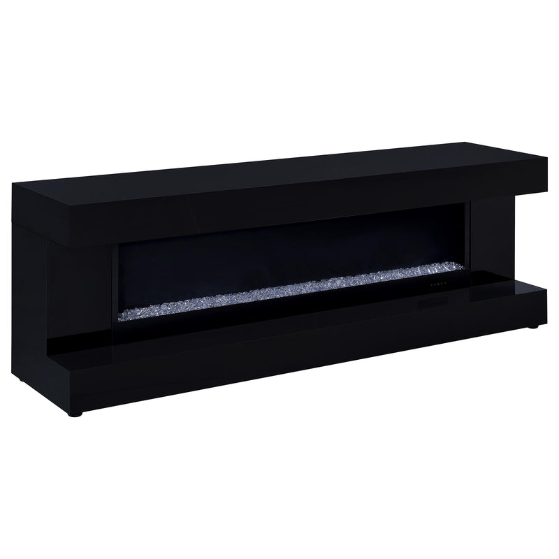 Mueble de TV Mallory con chimenea, consola y altavoz Bluetooth, color negro brillante