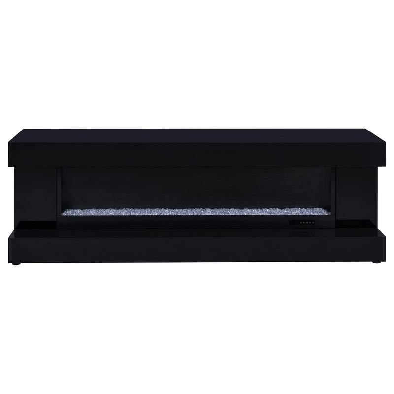 Mueble de TV Mallory con chimenea, consola y altavoz Bluetooth, color negro brillante