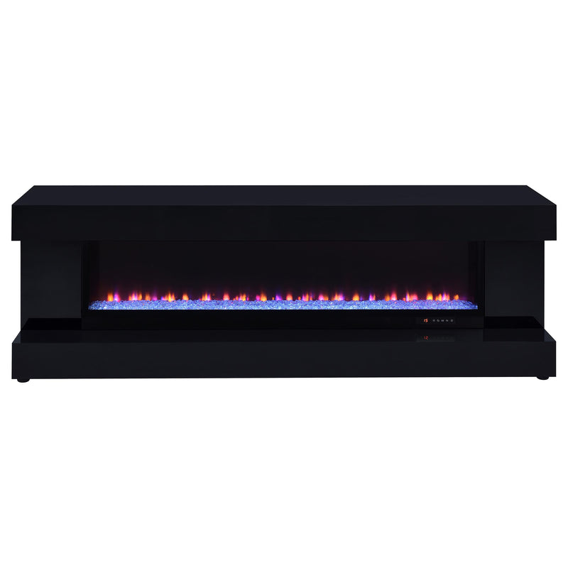 Mueble de TV Mallory con chimenea, consola y altavoz Bluetooth, color negro brillante