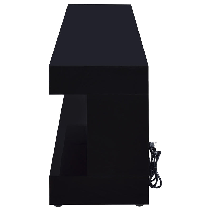 Mueble de TV Mallory con chimenea, consola y altavoz Bluetooth, color negro brillante