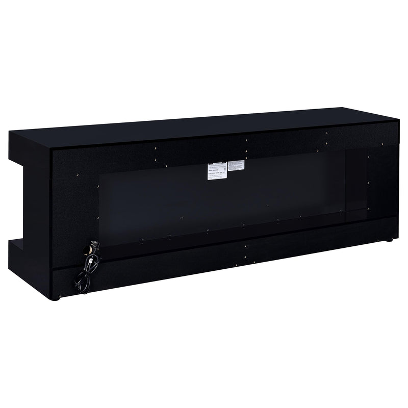 Mueble de TV Mallory con chimenea, consola y altavoz Bluetooth, color negro brillante