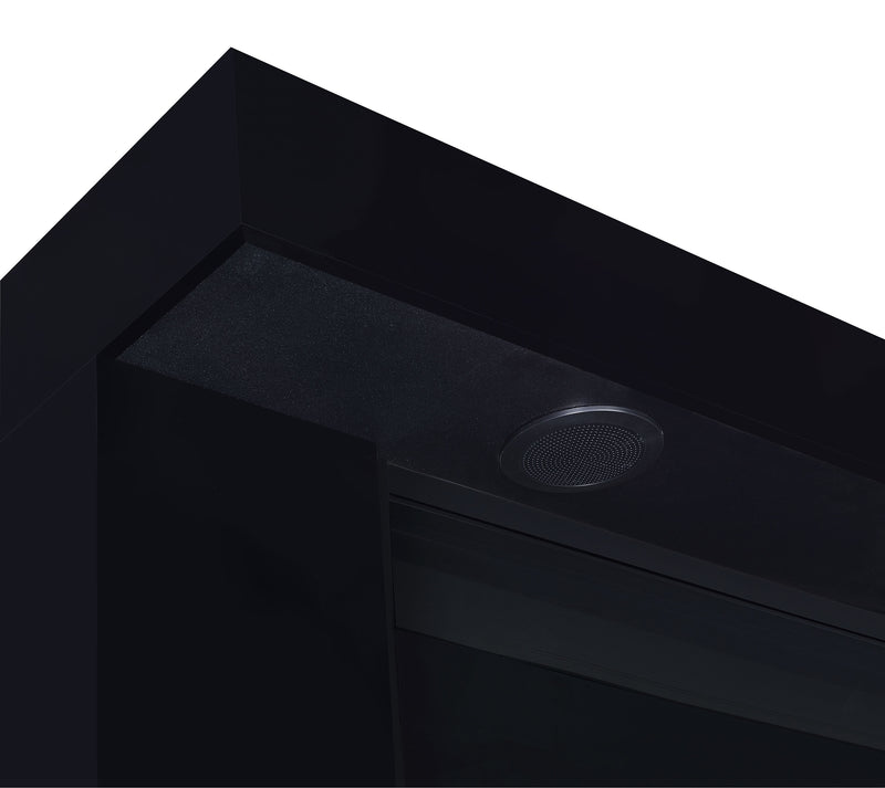 Mueble de TV Mallory con chimenea, consola y altavoz Bluetooth, color negro brillante