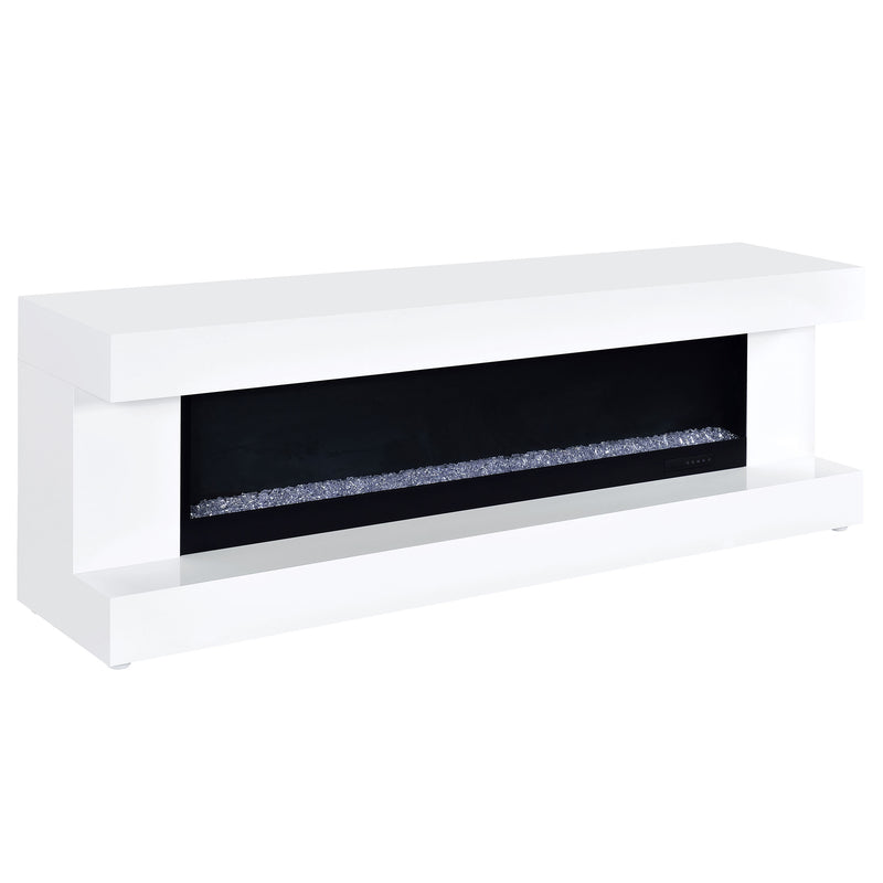 Mueble de TV Mallory con chimenea, consola y altavoz Bluetooth, color negro brillante